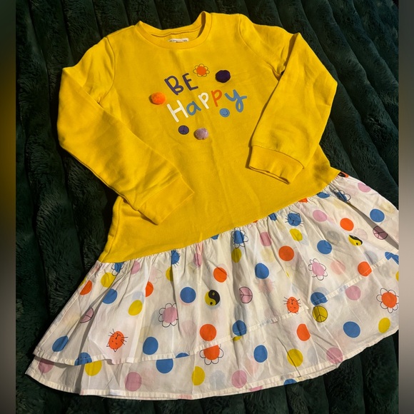Tucker+Tate Yellow Long Sleeve “Be Happy” Polk a Dot Top Size 7 - Picture 1 of 7